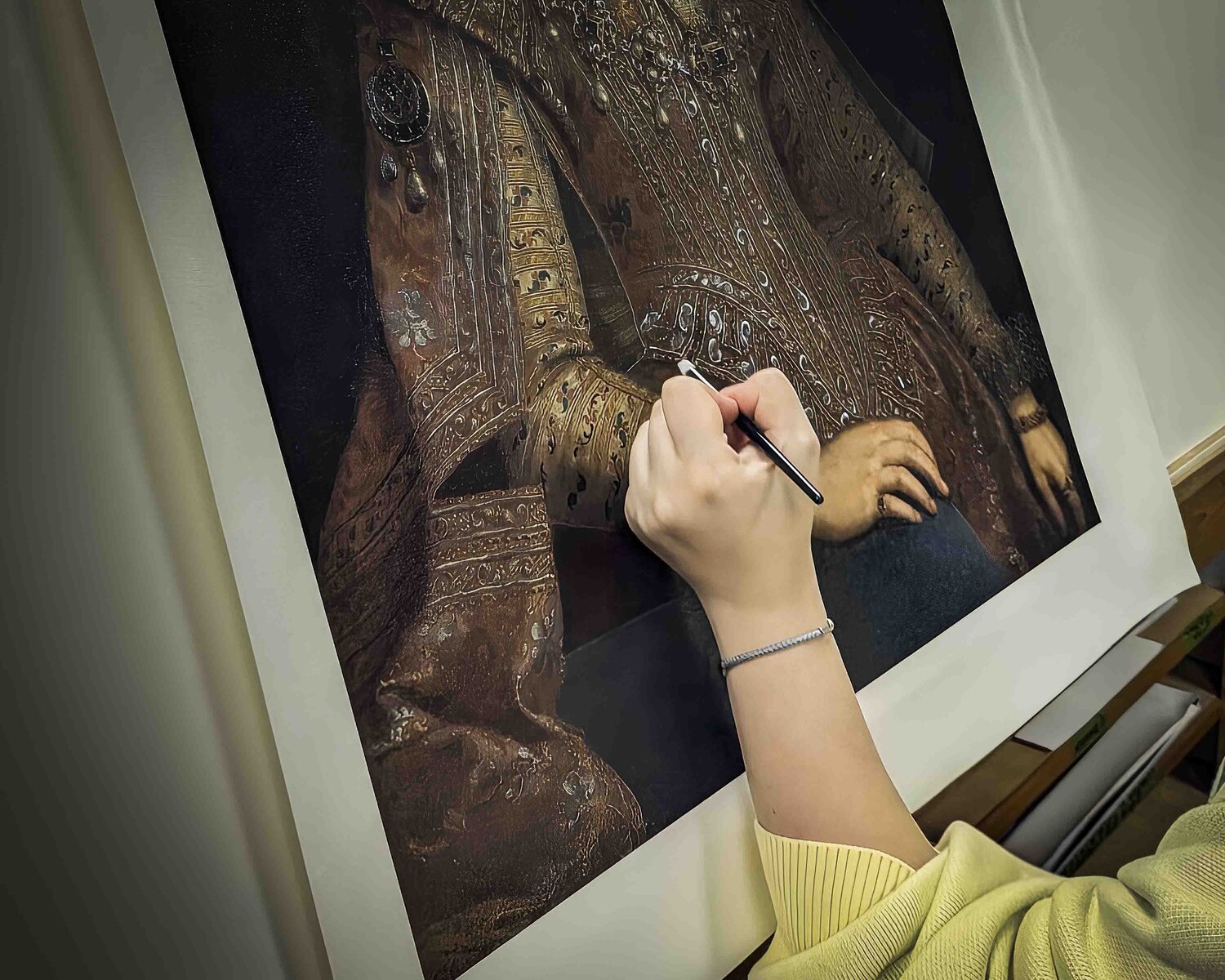 Hand-applying gel medium to give the look of brushstrokes